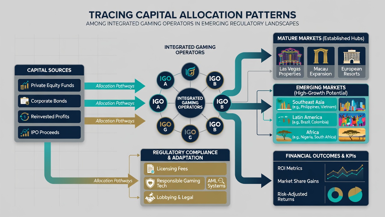 Financial analysts examining capital flow charts for gaming operators in new regulatory environments